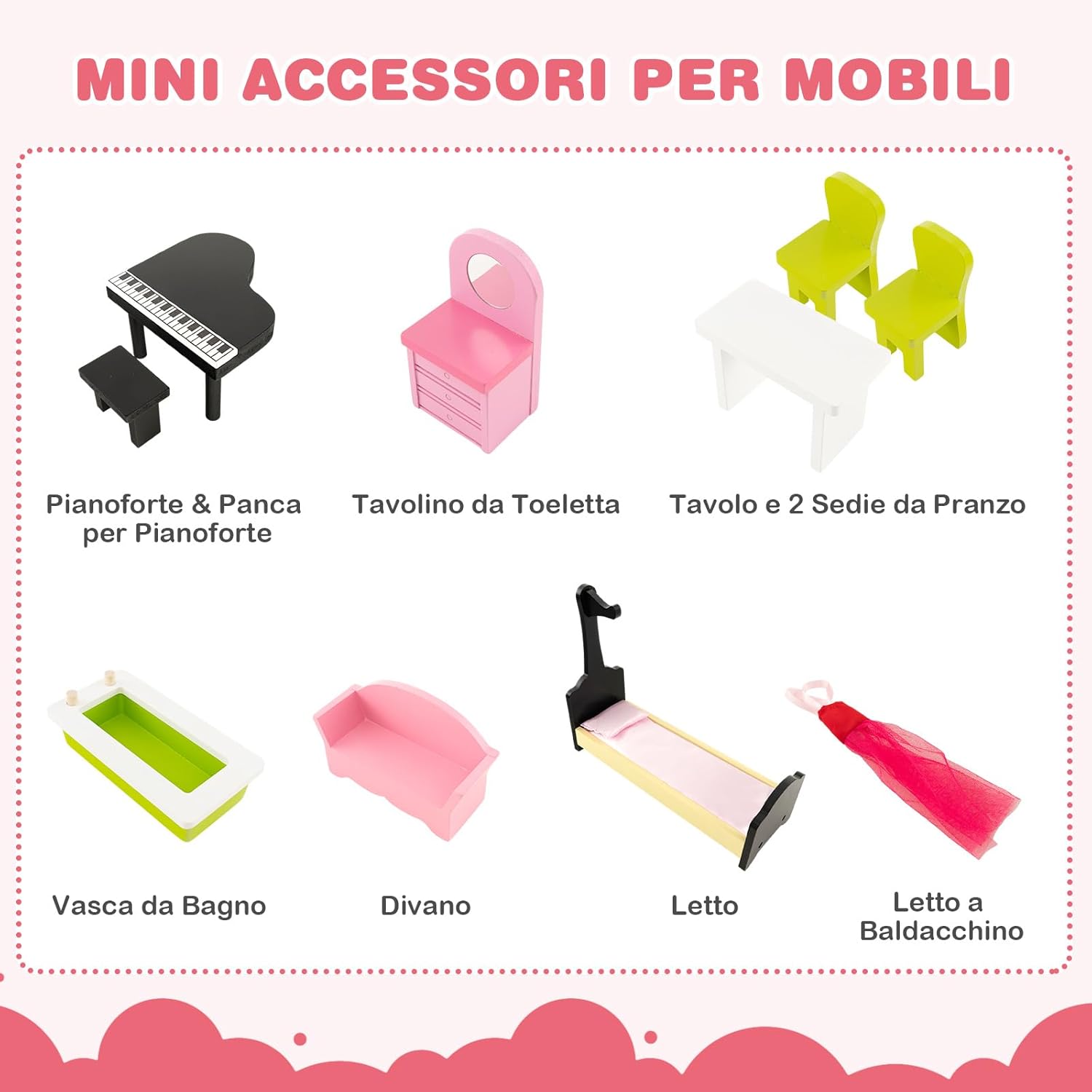 Casa delle Bambole in Legno, con Ascensore Funzionante, Scala Girevole, Stanze Simulate e Ricchi Accessori di Arredamento, Regalo per Bambini di 3+ Anni