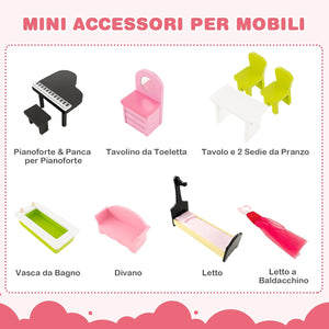 Casa delle Bambole in Legno, con Ascensore Funzionante, Scala Girevole, Stanze Simulate e Ricchi Accessori di Arredamento, Regalo per Bambini di 3+ Anni