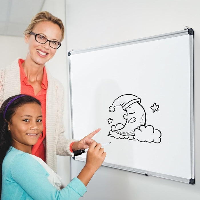 Lavagna Magnetica Bianca, Lavagna Cancellabile con Cornice in Alluminio per Scuola Casa Ufficio, Vari Dimensioni Disponibili (90 x 60 cm)