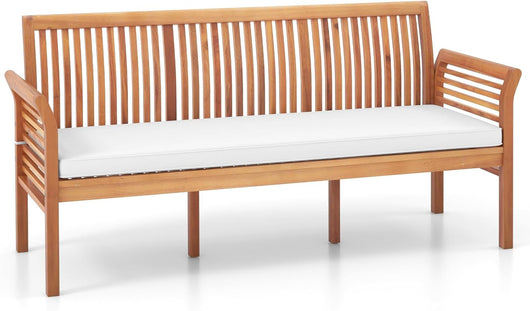 Panchina da Esterno in Legno di Acacia a 3 Posti, Panchina con Morbidi Cuscini, Schienale Ergonomico e Braccioli, Panchina per Balcone, Portico e Giardino, Portata 540 kg