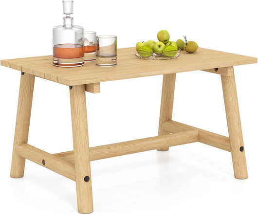 Tavolino da Caffè per Esterno, Tavolino Laterale in Legno con Piano a Doghe, Tavolo Rettangolare per Prato Balcone, Bordo Piscina, Portata 125 kg (Naturale)