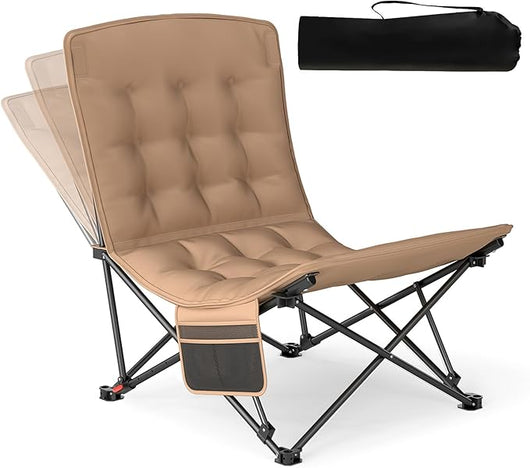 Sedia da Campeggio Pieghevole, Lounge Recliner Portatile con Schienale Regolabile, Sedile Imbottito con Borsa da Trasporto, per Esterno Giardino Cmapeegio, Portata 225 kg
