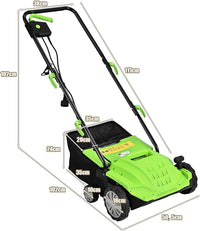 Scarificatore 2 In-1 per Prato, Arieggiatore Elettrico con Sacco Raccoglitore da 30L, Larghezza 32cm, con 3 Posizioni Regolabili, Scarificatore 1500W per Giardino Cortile (32 cm, Verde)