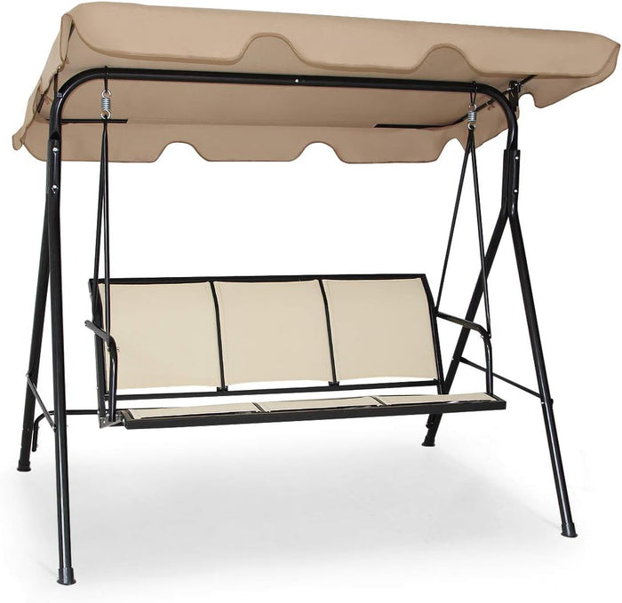 Dondolo da Giardino a 3 Posti, con Tettuccio Parasole Regolabile, Sedia a Dondolo da Giardino con Telaio in Acciaio, 173 x 119 x 152 cm (caff¨¨)