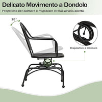 Set di 2 Sedie a Dondolo con Schienale e Seduta in Rete, Poltrona da Pranzo Giardino con Piedini Regolabili, Telaio in Metallo, Sedia da Bistro per Giardino Balcone, Portata 102 kg