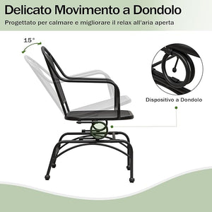 Set di 2 Sedie a Dondolo con Schienale e Seduta in Rete, Poltrona da Pranzo Giardino con Piedini Regolabili, Telaio in Metallo, Sedia da Bistro per Giardino Balcone, Portata 102 kg
