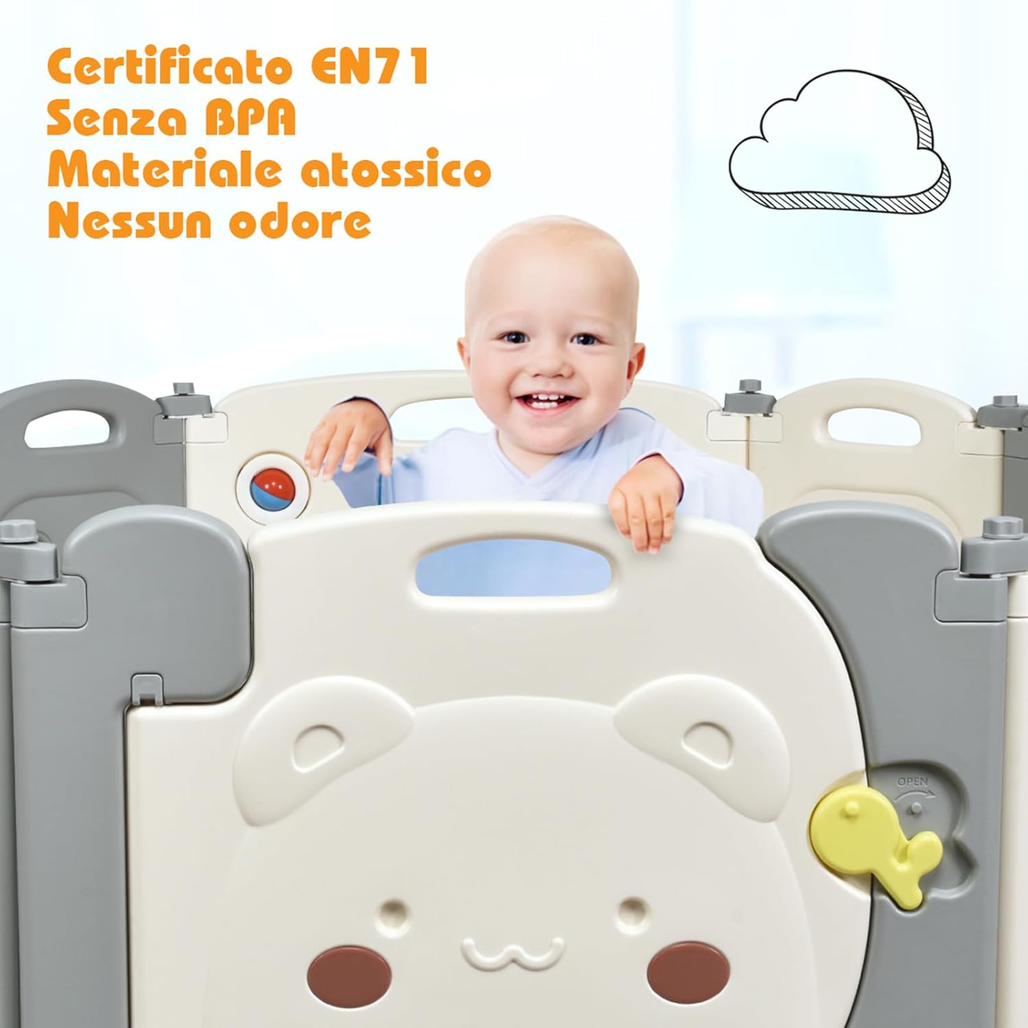 Recinto per Bambini da Giocare, Box Pieghevole Centro di Attività per Bambini, Porta con Chiusura e Giocattoli, Ecologico, da Interni ed Esterni (12Pannelli)