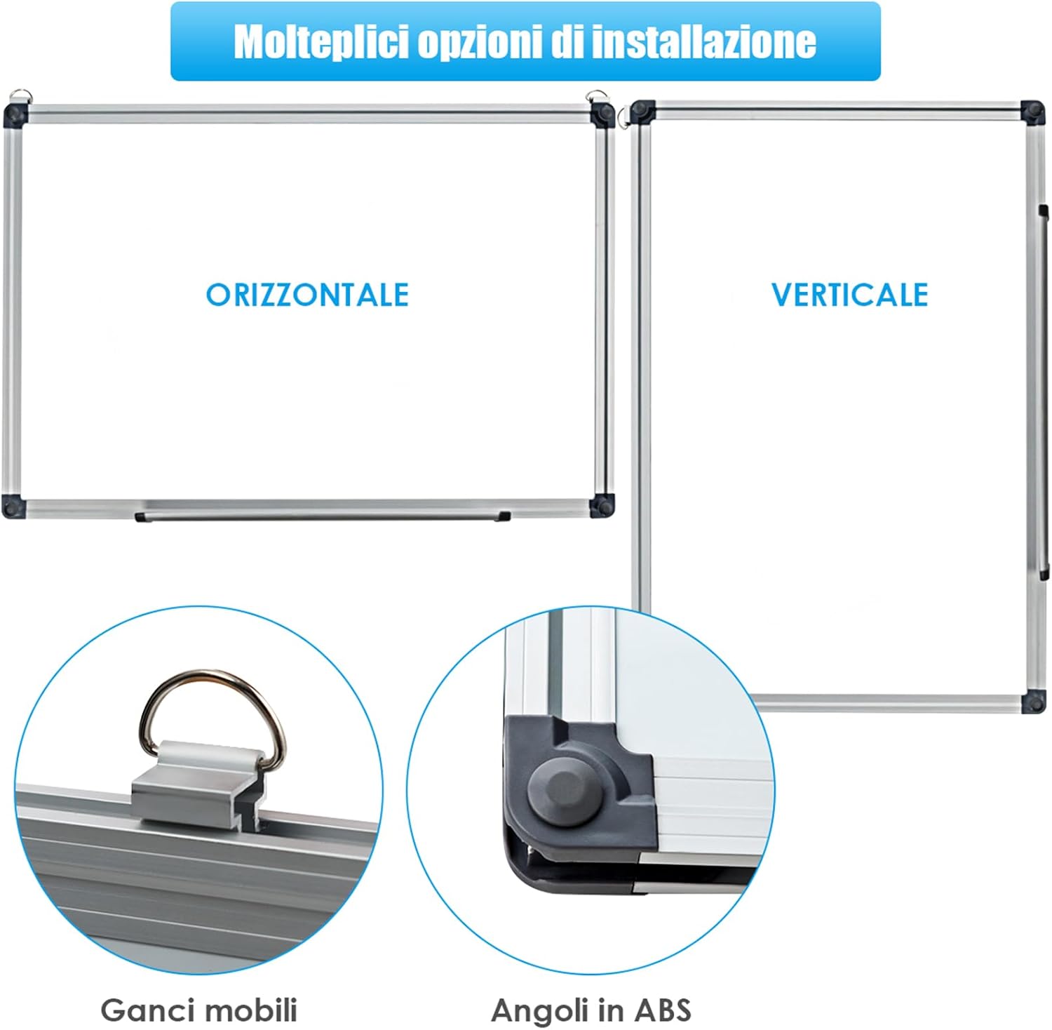 Lavagna Magnetica Bianca, Lavagna Cancellabile con Cornice in Alluminio per Scuola Casa Ufficio, Vari Dimensioni Disponibili (60 x 40 cm)