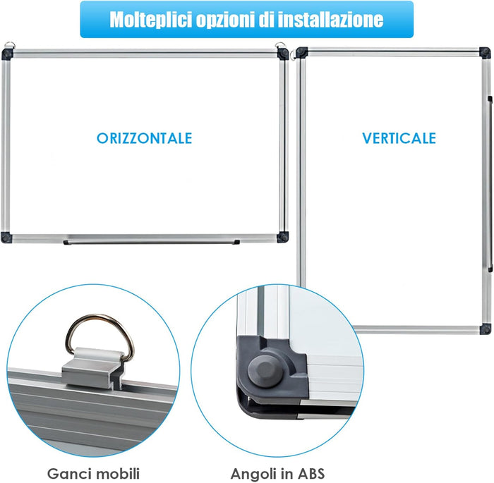 Lavagna Magnetica Bianca, Lavagna Cancellabile con Cornice in Alluminio per Scuola Casa Ufficio, Vari Dimensioni Disponibili (60 x 40 cm)