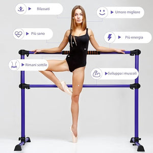 Sbarra da Balletto Doppia in Metallo, Portatile e Regolabile in Altezza con Cuscinetti Antiscivolo e Base Girevole, Ideale per Allenamento Stretch, Carico Massimo 50 kg