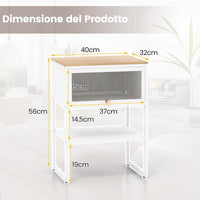 Tavolino con Anta a Ribalta, Tavolino da Divano o Letto a 3 Livelli con Ripiano di Archiviazione, Comodino Moderno per Soggiorno e Camera da Letto, 40 x 32 x 56 cm (Bianco)