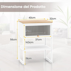 Tavolino con Anta a Ribalta, Tavolino da Divano o Letto a 3 Livelli con Ripiano di Archiviazione, Comodino Moderno per Soggiorno e Camera da Letto, 40 x 32 x 56 cm (Bianco)