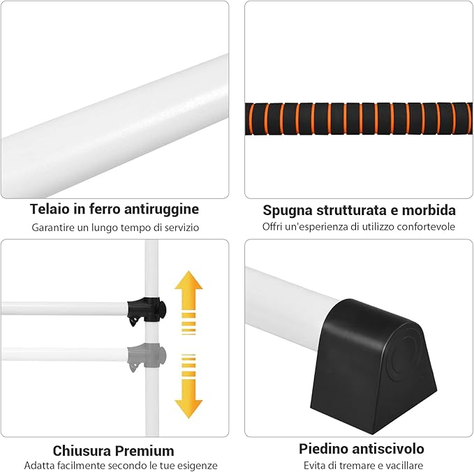 Sbarra da Balletto Doppia in Metallo, Portatile e Regolabile in Altezza con Cuscinetti Antiscivolo e Base Girevole, Ideale per Allenamento Stretch, Carico Massimo 50 kg