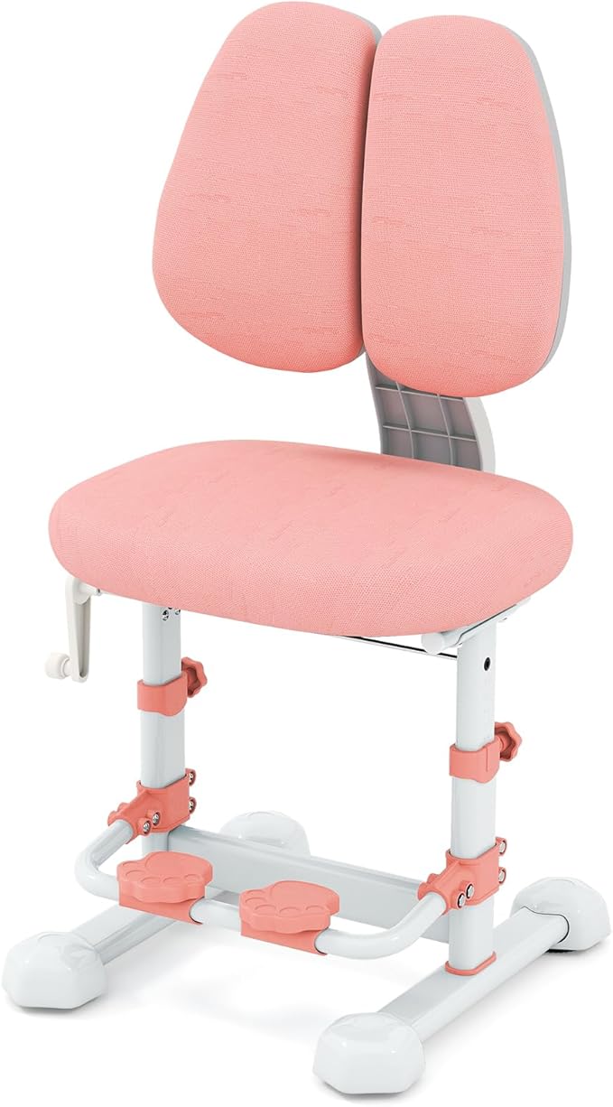 Sedia da Studio per Bambini, Poltrona Ergonomica da Scrivania con Schienale Doppio Regolabile e Poggiapiedi, Sedia Regolabile in Altezza Senza Braccioli per Bambini 3+ Anni (Rosa)