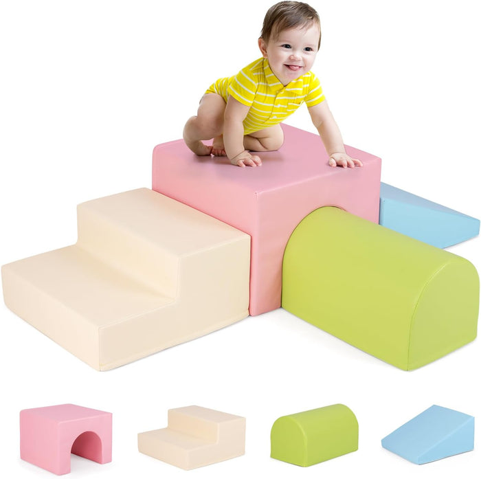 Set di 4 Blocchi in Schiuma per Arrampicarsi e Gattonare per Bambini, Set di Giocattoli Morbidi da Interno con Diverse Forme e Colori per lo Sviluppo dei Bambini (Rosa)