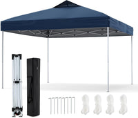 Gazebo Pop-up da 295 x 295 cm, Gazebo da Giardino Impermeabile con Blocco Centrale, Borsa da Trasporto Portatile, Corde Antivento, Picchetti, Tenda Regolabile in Altezza per Feste (Blu Scuro)