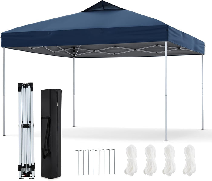 Gazebo Pop-up da 295 x 295 cm, Gazebo da Giardino Impermeabile con Blocco Centrale, Borsa da Trasporto Portatile, Corde Antivento, Picchetti, Tenda Regolabile in Altezza per Feste (Blu Scuro)
