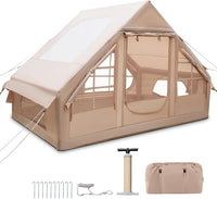 Tenda da Campeggio Gonfiabile, Tenda Gonfiabile Impermeabile per 4-6 Persone con Pompa, Finestre in Rete, 2 Porte e borsa da Trasporto, per Campeggio e Picnic, 300 x 210 x 200 cm