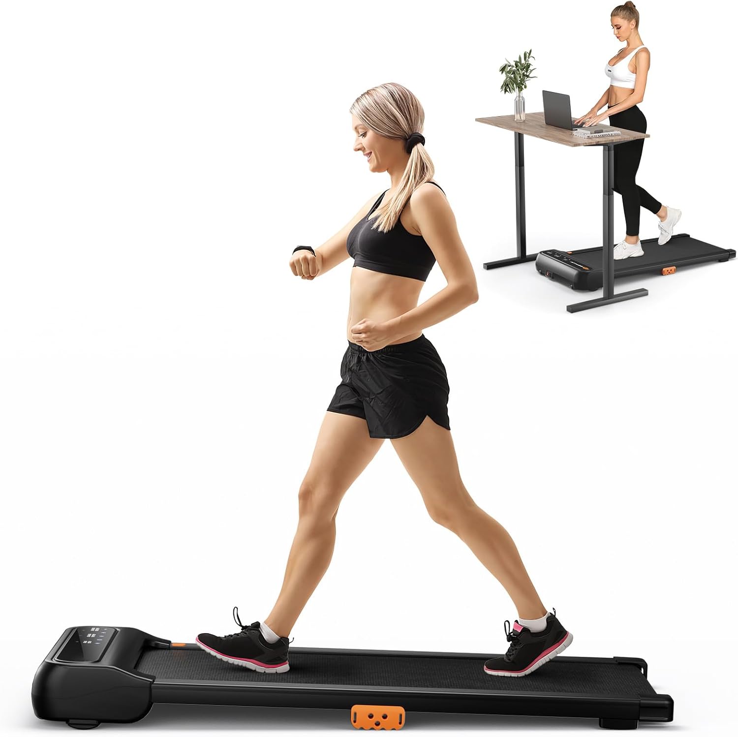 Tapis Roulant Senza Manubrio, Tapis Roulant Sotto Scrivania per Casa/Ufficio con 12 Programmi, Telecomando a Forma di Orologio e Schermo Touch LED, Senza Installazione, Capacità 120 kg