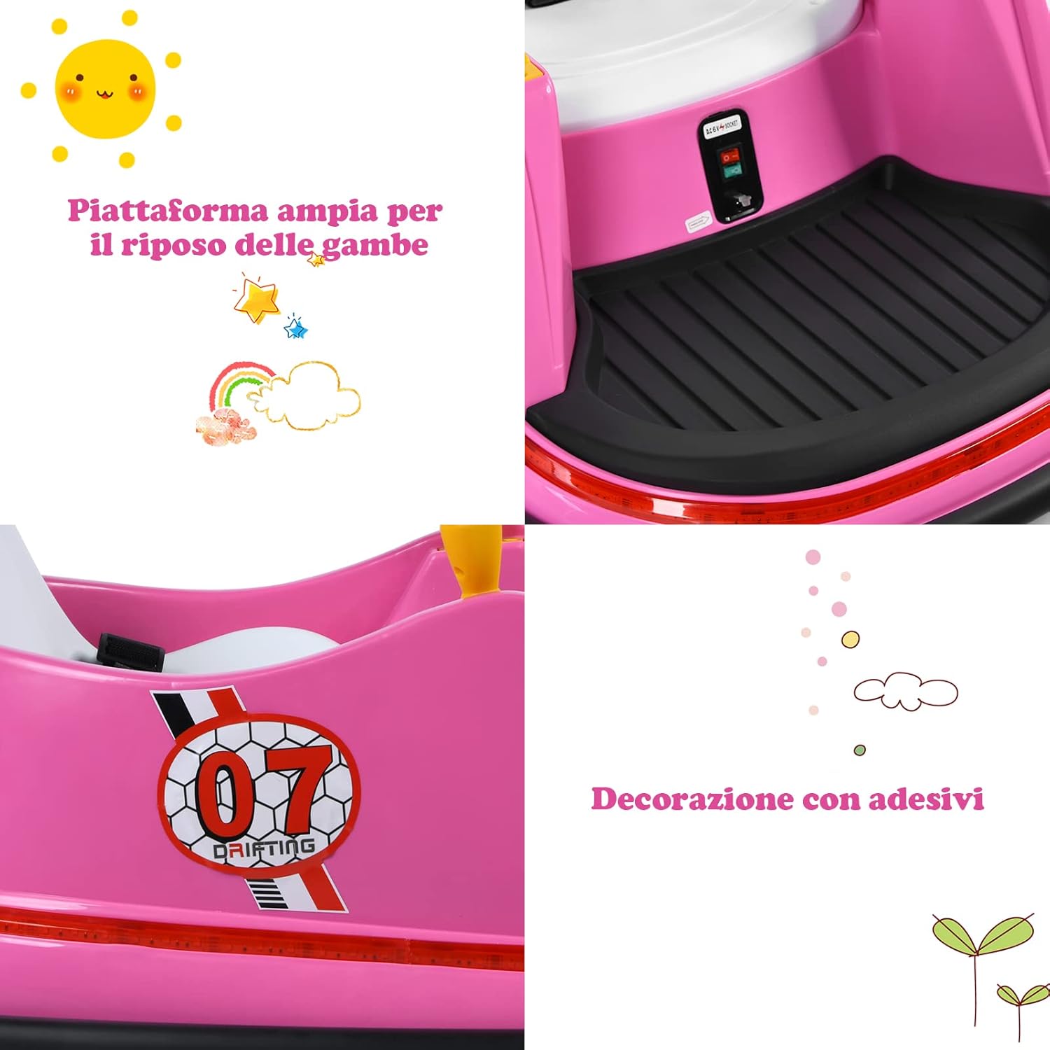 Veicolo Elettrico Macchina Elettrica Design Autoscontro per Bambini, Girevole a 360°, con Luci e Musica, con Telecomando, per Bambini 2-5 Anni (Rosa)