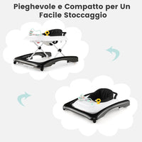 3 in 1 Girello per Bambini, Girello Pieghevole per Bambini, con 3 Altezze Regolabili, Sedile Imbottito e Piatto Giocattolo Rimovibile, Girello a Spinta con Ruote, per Bambini 6+ Mesi (Nero)