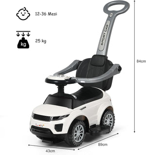 3 in 1 Macchina Cavalcabile a Spinta per Bambini, con Clacson Musica Luce Portaoggetti Sotto Sedile, Auto a Spinta per Bambini di 1-3 Anni (Bianco)