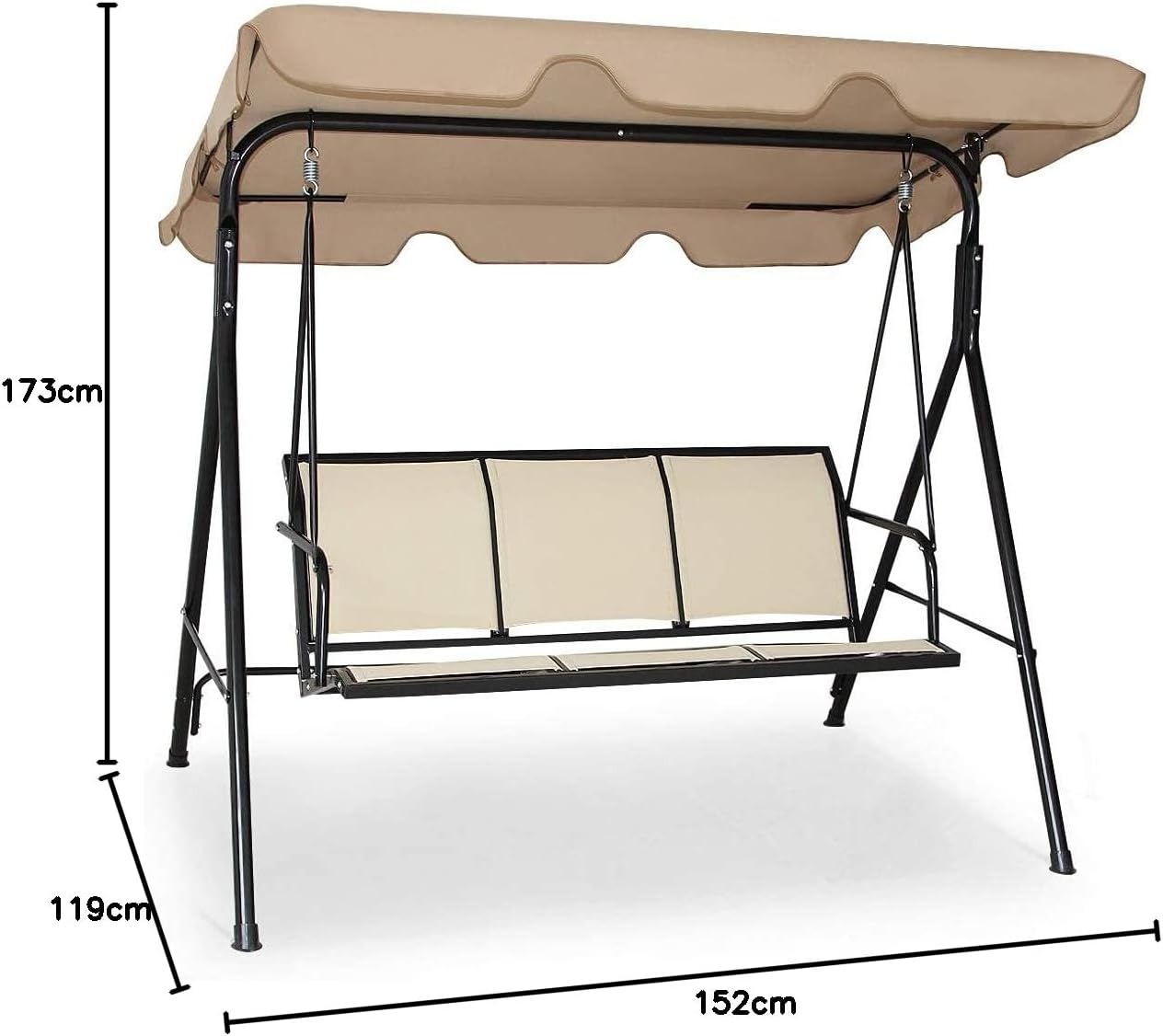 Dondolo da Giardino a 3 Posti, con Tettuccio Parasole Regolabile, Sedia a Dondolo da Giardino con Telaio in Acciaio, 173 x 119 x 152 cm (caff¨¨)