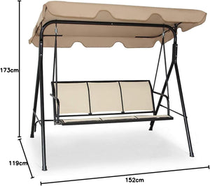Dondolo da Giardino a 3 Posti, con Tettuccio Parasole Regolabile, Sedia a Dondolo da Giardino con Telaio in Acciaio, 173 x 119 x 152 cm (caff¨¨)