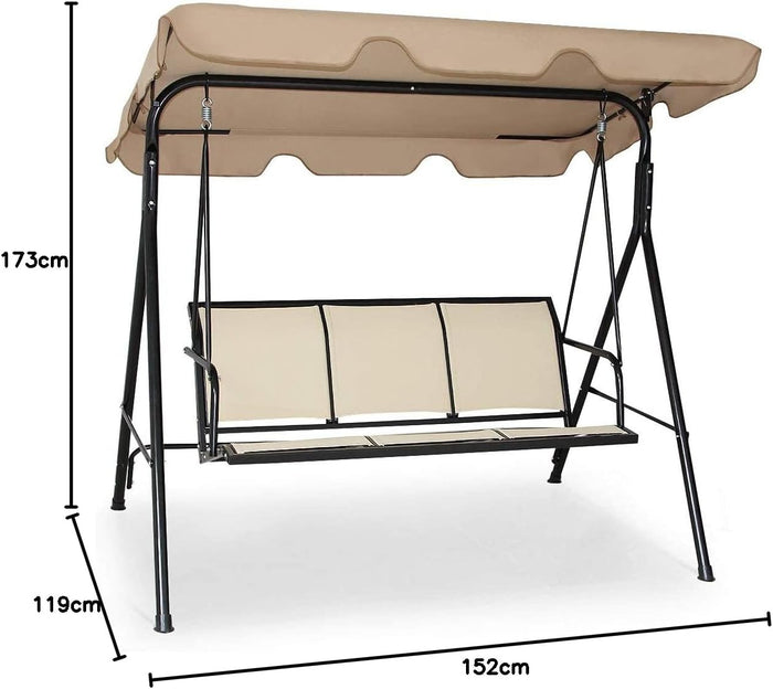 Dondolo da Giardino a 3 Posti, con Tettuccio Parasole Regolabile, Sedia a Dondolo da Giardino con Telaio in Acciaio, 173 x 119 x 152 cm (caff¨¨)