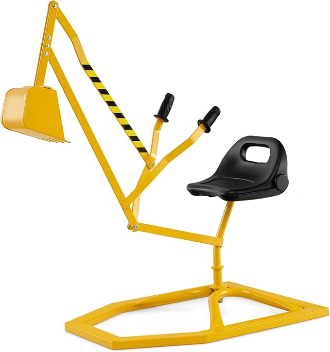 Escavatore Giocattolo per Bambini, Ruspa Cavalcabile con Controlli a 2 Mani e Pala Flessibile, Sedile Girevole a 360°, Ruspa Giocattolo per Esterni, 3 Anni+ (con Base Giallo)