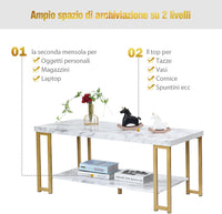 Tavolino da Salotto Rettangolare, Tavolino da Caffè Stile Industriale, Struttura di Metallo, per Soggiorno Camera da Letto