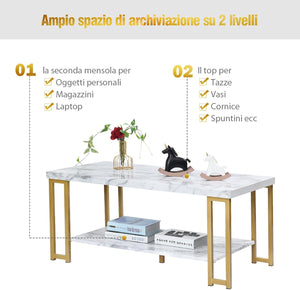 Tavolino da Salotto Rettangolare, Tavolino da Caffè Stile Industriale, Struttura di Metallo, per Soggiorno Camera da Letto