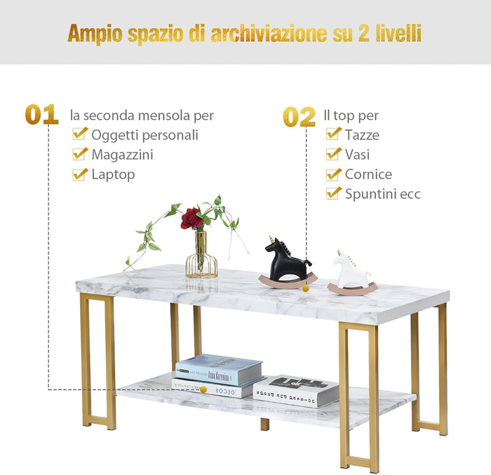 Tavolino da Salotto Rettangolare, Tavolino da Caffè Stile Industriale, Struttura di Metallo, per Soggiorno Camera da Letto