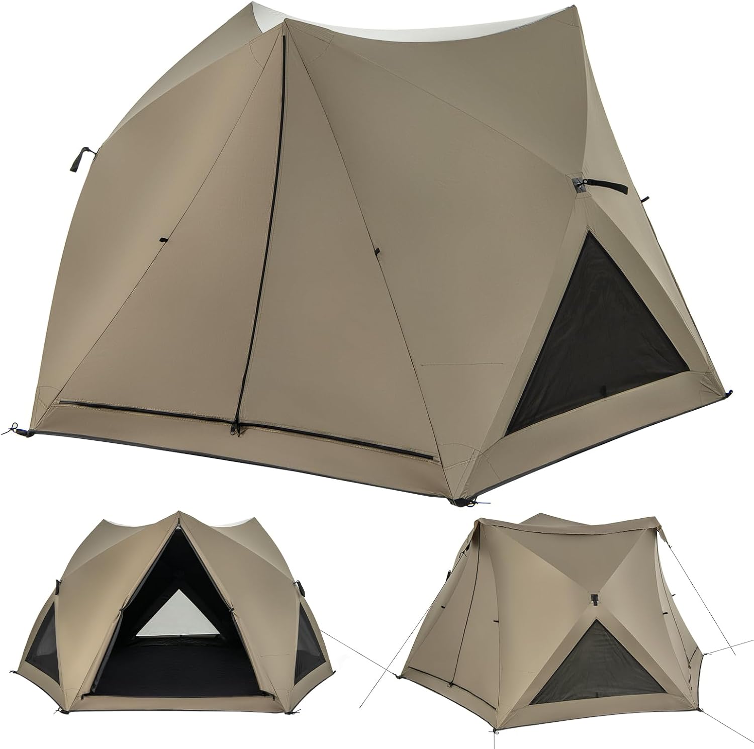 Tenda da Campeggio 4-6 Persone, Tenda Pop-up a Igloo Impermeabile e Anti UV 3 Stagioni, Tenda Trasparente a baldacchino Facile da installare,285 x 250 x 147 cm, Verde Oliva