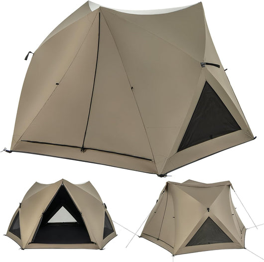 Tenda da Campeggio 4-6 Persone, Tenda Pop-up a Igloo Impermeabile e Anti UV 3 Stagioni, Tenda Trasparente a baldacchino Facile da installare,285 x 250 x 147 cm, Verde Oliva