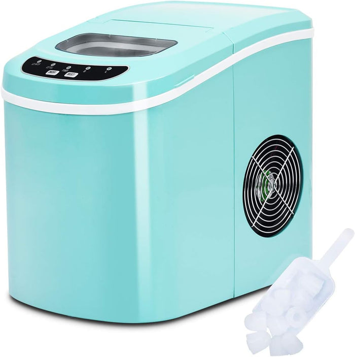 Macchina del Ghiaccio Portatile 12kg/24h, Macchina del Ghiaccio Cubetti con Cucchiaio Porzionatore e Cesto, 9 Cubetti di Ghiaccio in 6-13 Minuti (Verde)