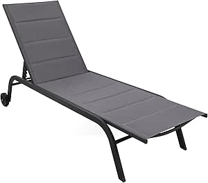 Lettino prendi sole in acciaio e tessuto con ruote diametro 12cm Cleo colore Antracite