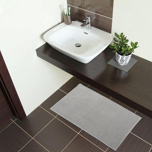 Tappeto Bagno Confortevole Scendiletto 50x80 cm Morbido Antiscivolo Pelo Lungo Grigio Chiaro