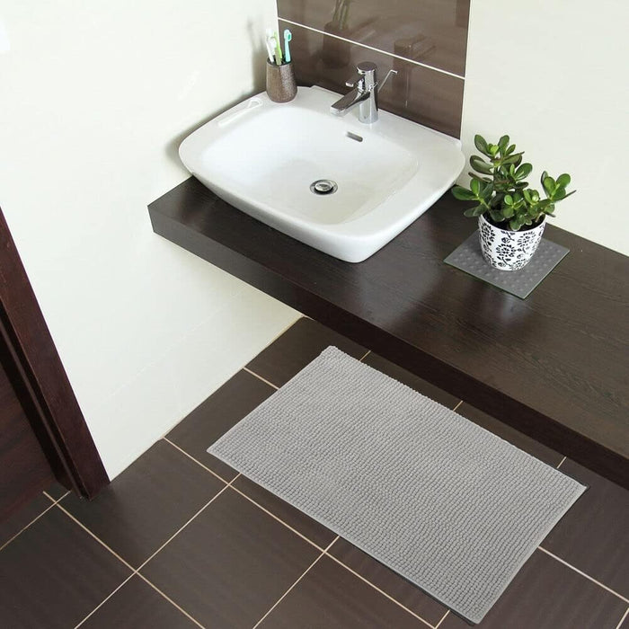 Tappeto Bagno Confortevole Scendiletto 50x80 cm Morbido Antiscivolo Pelo Lungo Grigio Chiaro