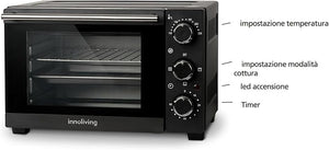 Innoliving Forno Elettrico 15 Litri INN-797, Potenza 1200W, Timer 60 Minuti, Temperatura Regolabile fino a 230°C, Cottura Ventilata, Compatto e Versatile, Perfetto per Casa e Ufficio