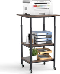 Supporto per Stampante, Carrello Stampante a 3 Livelli con Ripiani di Stoccaggio e Ruote con Blocco, Altezza Regolabile, per Stampante 3D Scanner Fax, 49 x 40 x 65/77 cm (Marrone)