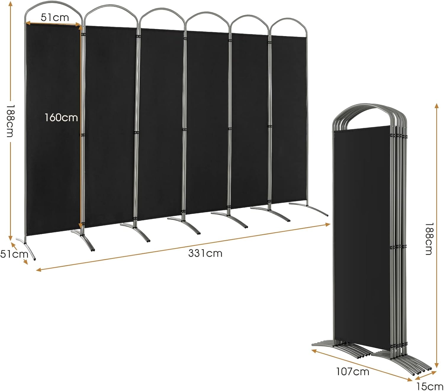 Paravento Pieghevole a 6 Pannelli, Separé Divisorio Interno ed Esterno, Pannelli Divisori per Camera da Letto, Ufficio e Soggiorno