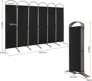 Paravento Pieghevole a 6 Pannelli, Separé Divisorio Interno ed Esterno, Pannelli Divisori per Camera da Letto, Ufficio e Soggiorno