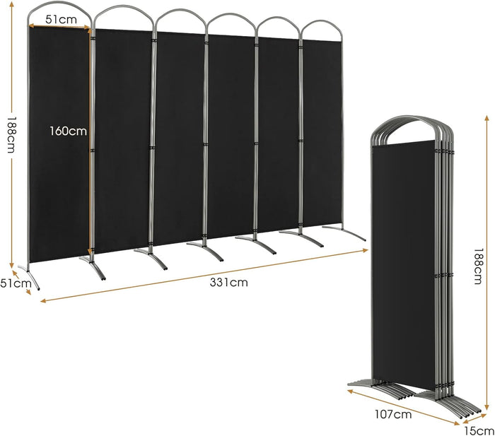 Paravento Pieghevole a 6 Pannelli, Separé Divisorio Interno ed Esterno, Pannelli Divisori per Camera da Letto, Ufficio e Soggiorno