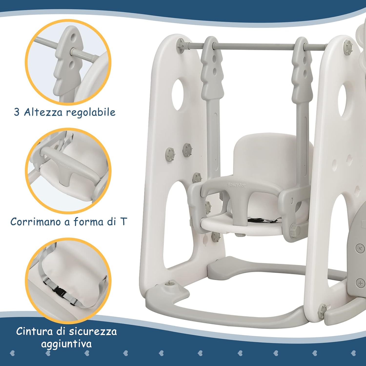 6 in 1 Parco Giochi per Bambini, con Altalena Scivolo Canestro da Basket Golf, Parco Giochi per Bambini da Esterno ed Interno, 172x182x108-120cm, 18 Mesi+ (Bianco)