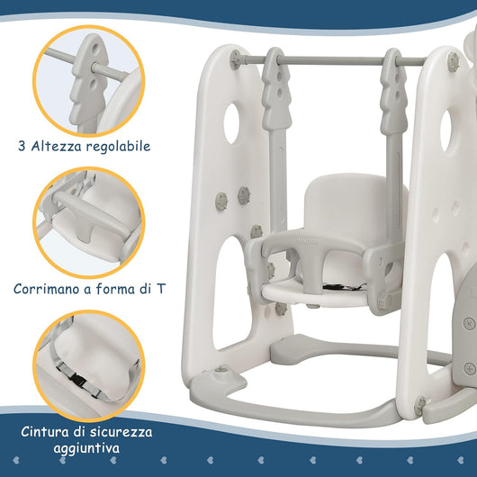 6 in 1 Parco Giochi per Bambini, con Altalena Scivolo Canestro da Basket Golf, Parco Giochi per Bambini da Esterno ed Interno, 172x182x108-120cm, 18 Mesi+ (Bianco)