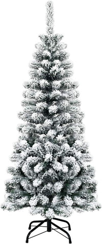Albero di Natale Innevato 140/180/225 cm, Albero di Natale Artificiale Slim con 242/500/641 Rami Realistici e Folti e Base Pieghevole di Metallo, Apertura a Ombrello (140 cm)