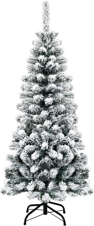 Albero di Natale Innevato 140/180/225 cm, Albero di Natale Artificiale Slim con 242/500/641 Rami Realistici e Folti e Base Pieghevole di Metallo, Apertura a Ombrello (140 cm)