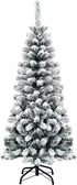 Albero di Natale Innevato 140/180/225 cm, Albero di Natale Artificiale Slim con 242/500/641 Rami Realistici e Folti e Base Pieghevole di Metallo, Apertura a Ombrello (140 cm)