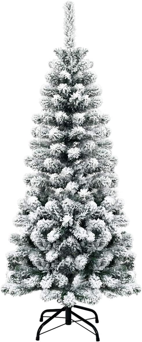 Albero di Natale Innevato 140/180/225 cm, Albero di Natale Artificiale Slim con 242/500/641 Rami Realistici e Folti e Base Pieghevole di Metallo, Apertura a Ombrello (140 cm)